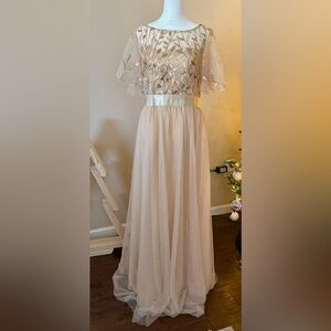 Ever Pretty Cream Dress with Gold Sequins, 16